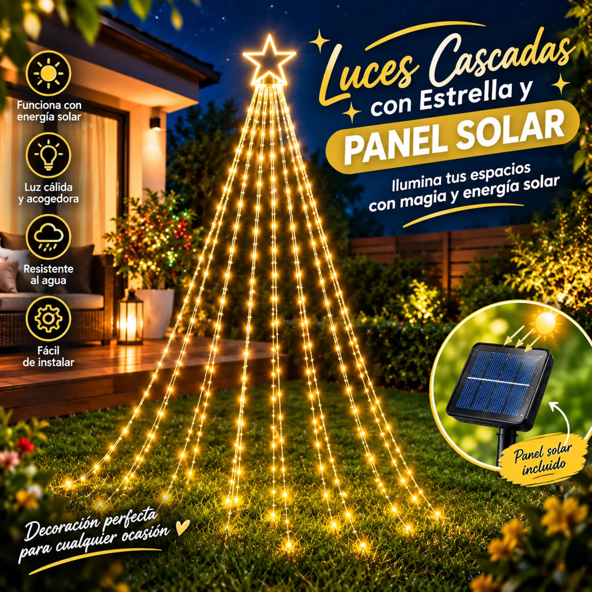 Luces Árbol de NAVIDAD SOLAR ( INCLUYE ESTRELLA - PANEL SOLAR)